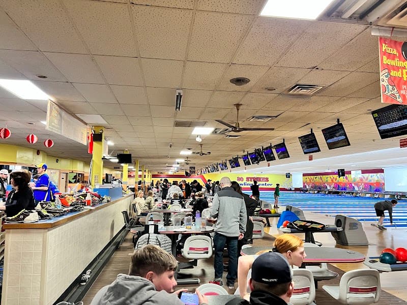 Interior view of 30 Strikes Lanes bowling alley