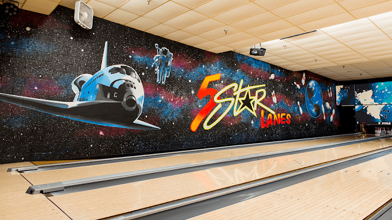 Interior view of 5 Star Lanes bowling alley