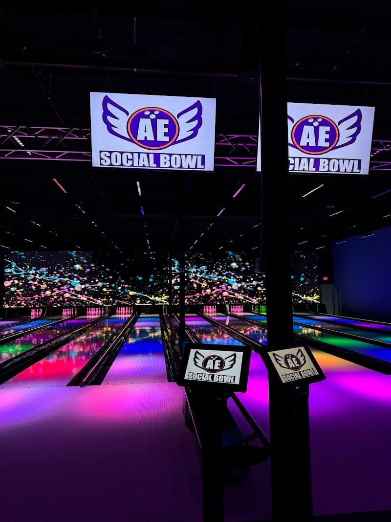 Interior view of AE Social Bowl bowling alley