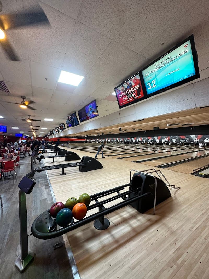 Interior view of AMF Pembroke Pines Lanes bowling alley