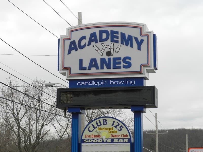 Interior view of Academy Lanes bowling alley