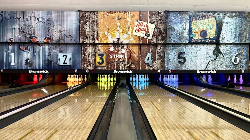Interior view of Air Lanes Bowling Center bowling alley