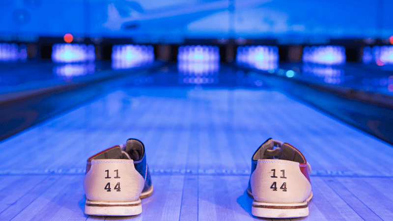 Interior view of Airport Lanes bowling alley