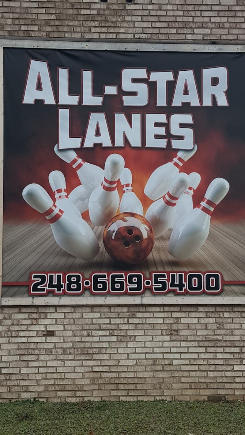 Interior view of All Star Lanes bowling alley
