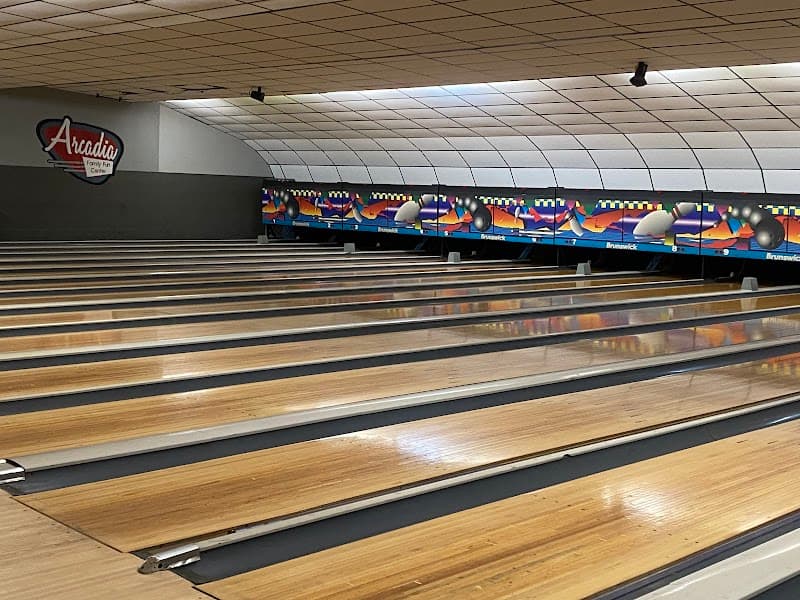 Interior view of Arcadia Family Fun Center bowling alley