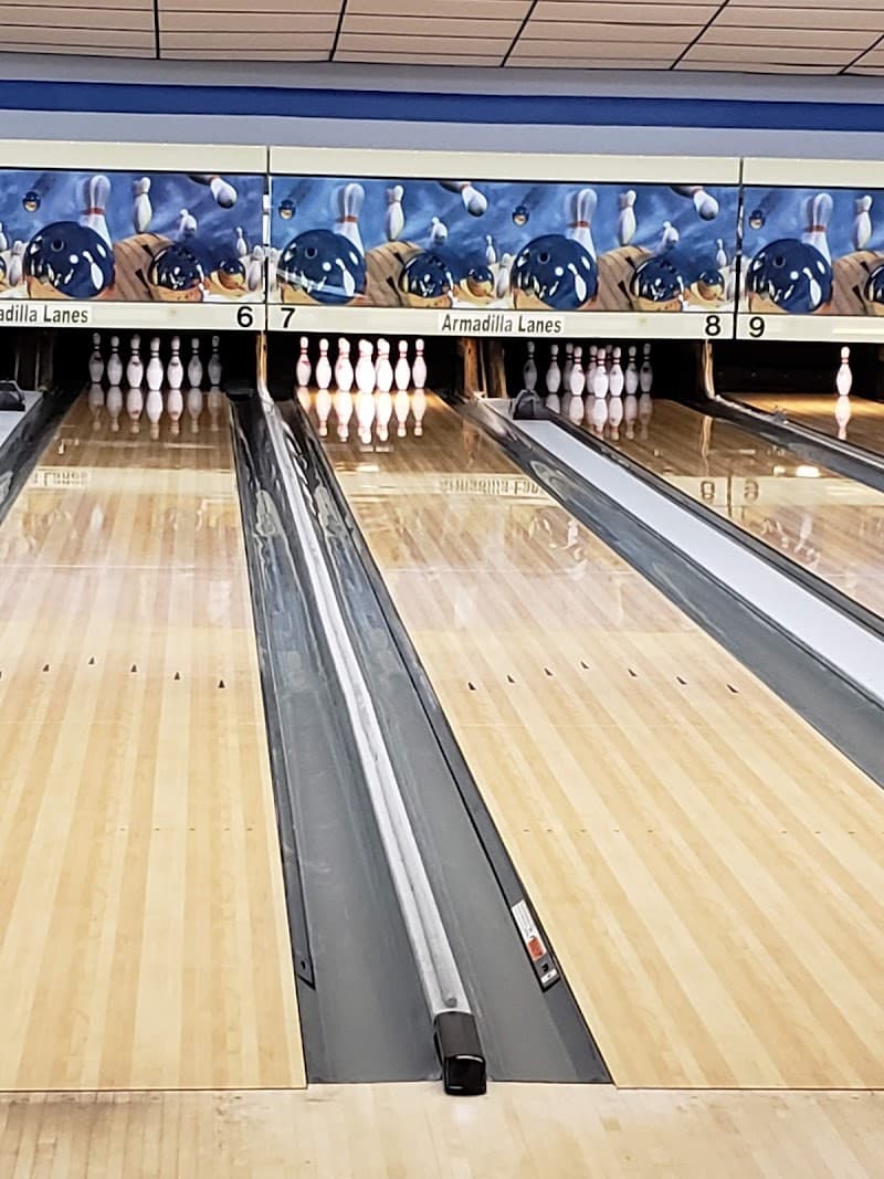 Interior view of Armadilla Lanes bowling alley