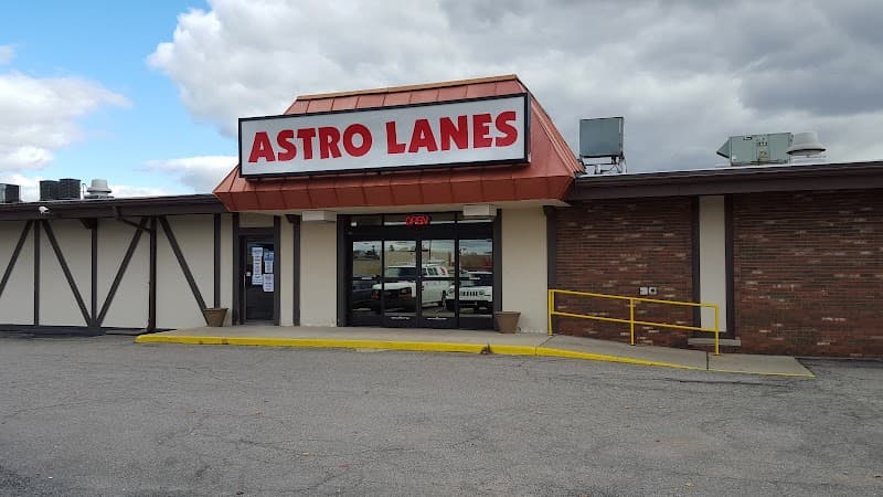 Interior view of Astro Lanes bowling alley