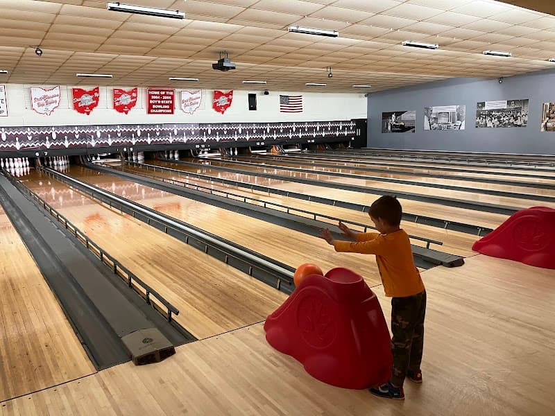 Interior view of Astro Lanes bowling alley