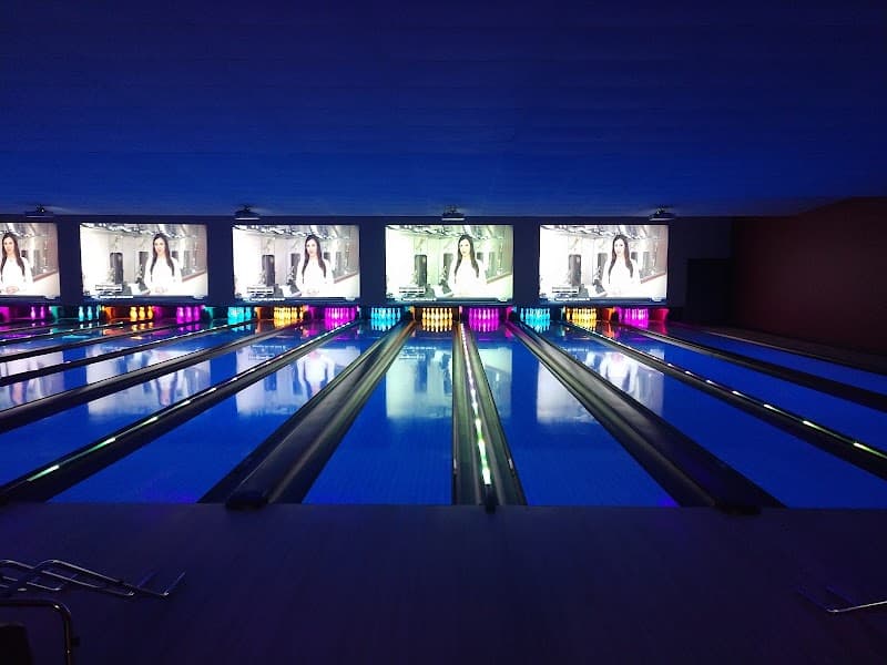 Interior view of Backyard Bowl and Abides Bar and Grill bowling alley