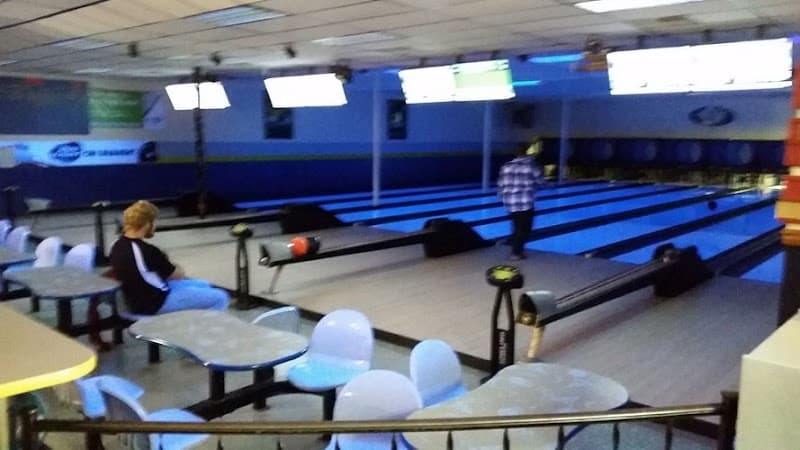 Interior view of Baldwin Bowling Center bowling alley