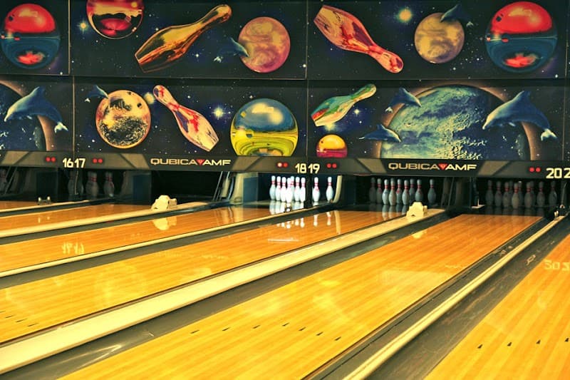 Interior view of Bluefusion Fun Center bowling alley