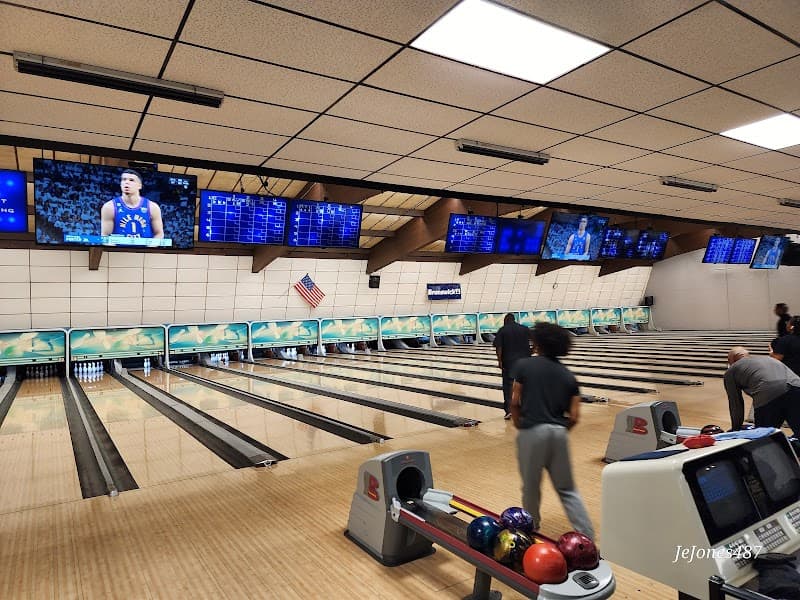 Interior view of Bonanza Lanes bowling alley