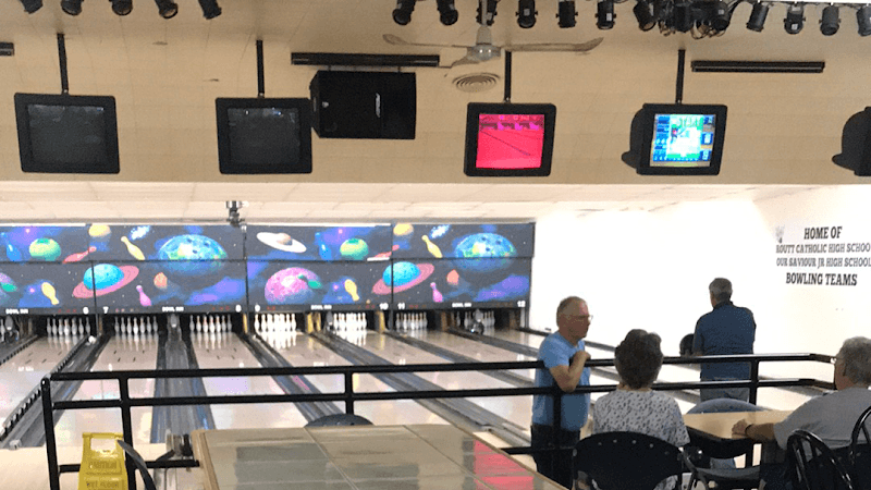 Interior view of Bowl Inn bowling alley
