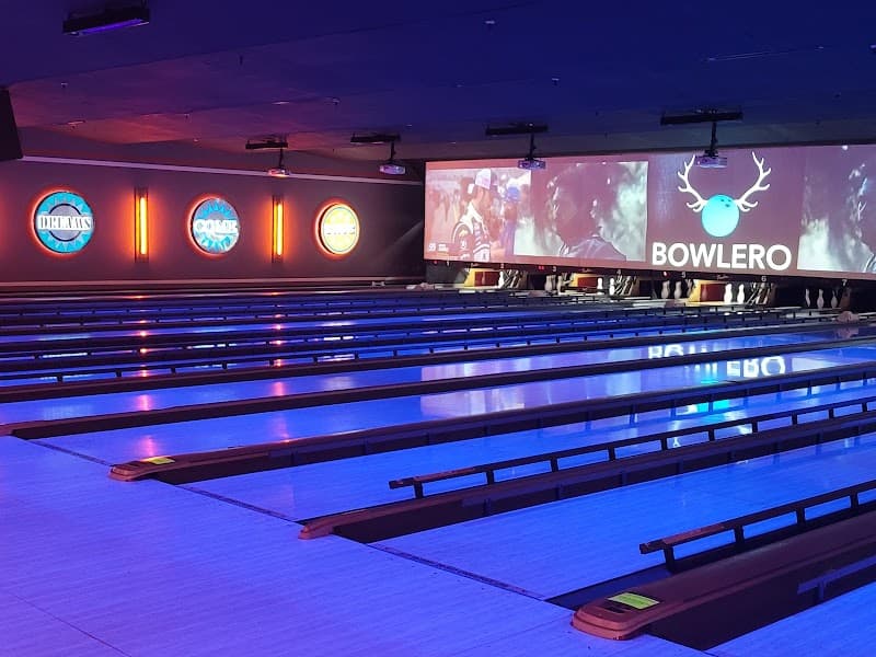 Interior view of Bowlero Lowell bowling alley