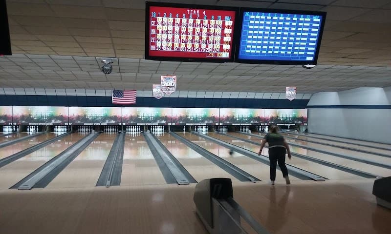 Interior view of Broadway Sports Center bowling alley