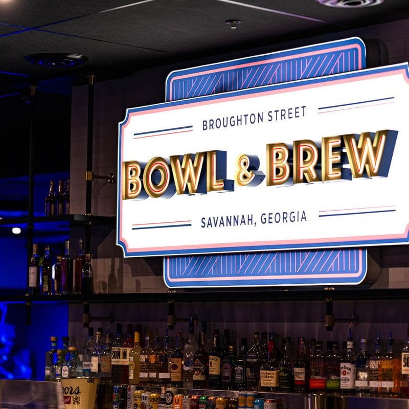 Interior view of Broughton Street Bowl and Brew bowling alley