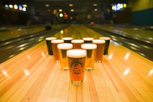 Interior view of Bryant Lake Bowl and Theater bowling alley
