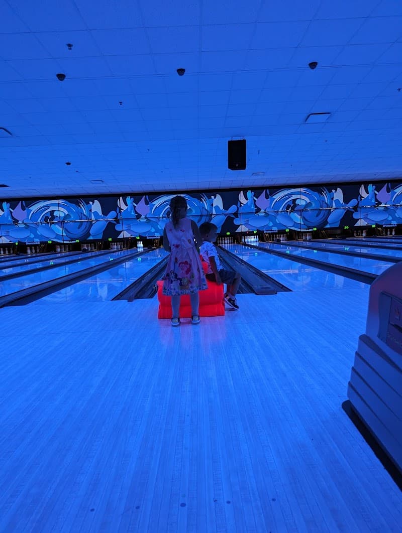 Interior view of Buzz Social bowling alley