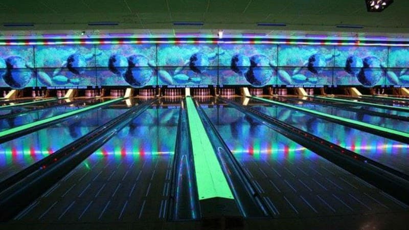 Interior view of Cedar Rapids Bowling Center bowling alley