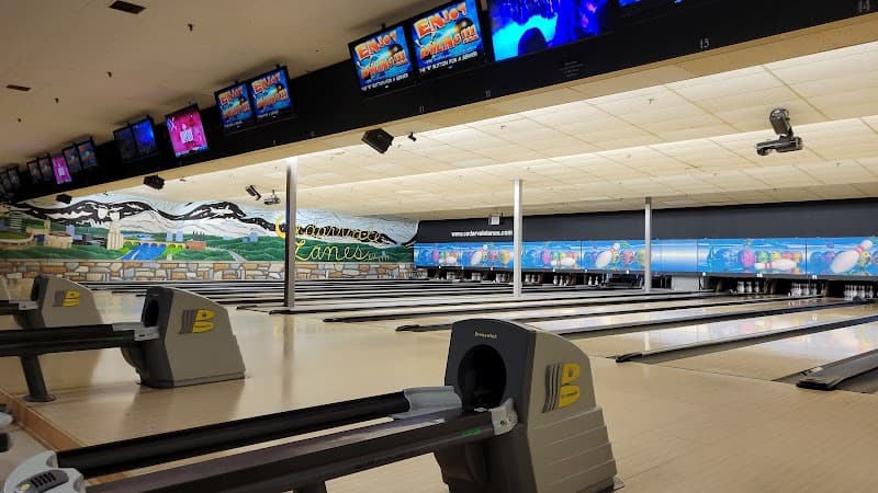 Interior view of Cedarvale Lanes and Fitz's Bar & Grill bowling alley