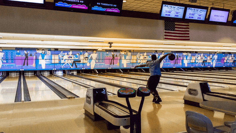 Interior view of Centennial Lanes 2.0 bowling alley