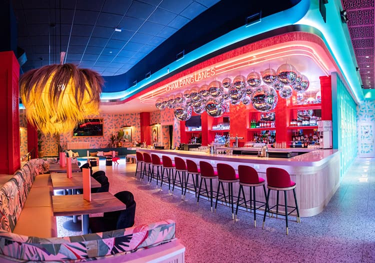 Interior view of Châm Pang Lanes bowling alley
