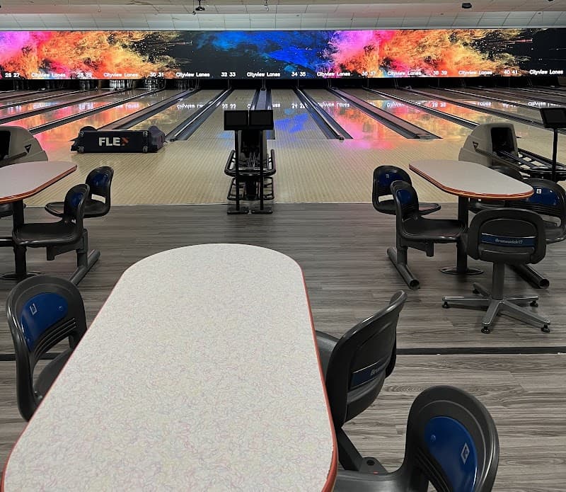 Interior view of Cityview Lanes bowling alley