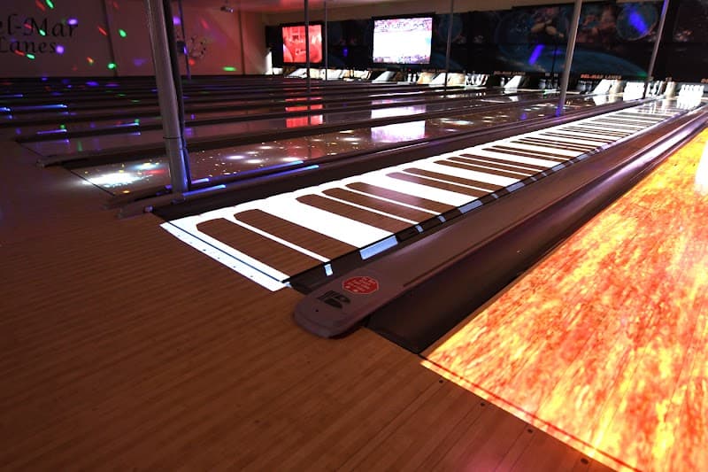 Interior view of Del Mar Lanes bowling alley