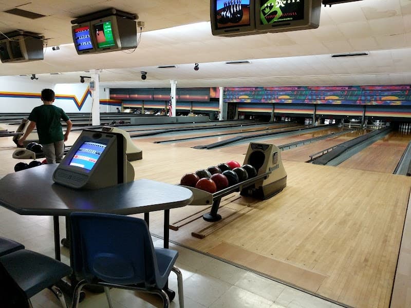 Interior view of Delmor Lanes bowling alley