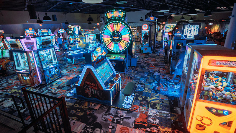 Interior view of District Eat & Play bowling alley