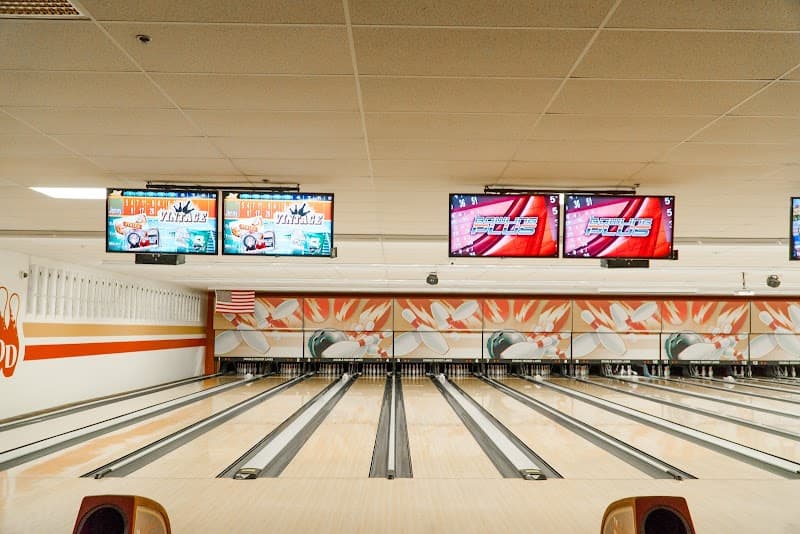 Interior view of Double Decker Lanes bowling alley