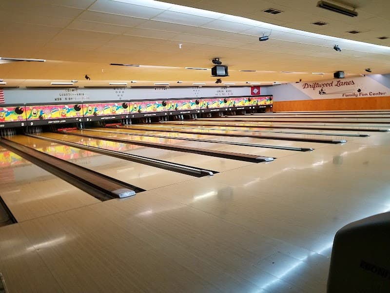 Interior view of Driftwood Lanes bowling alley