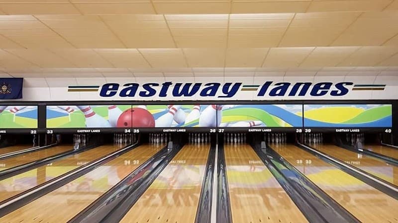 Interior view of Eastway Lanes bowling alley