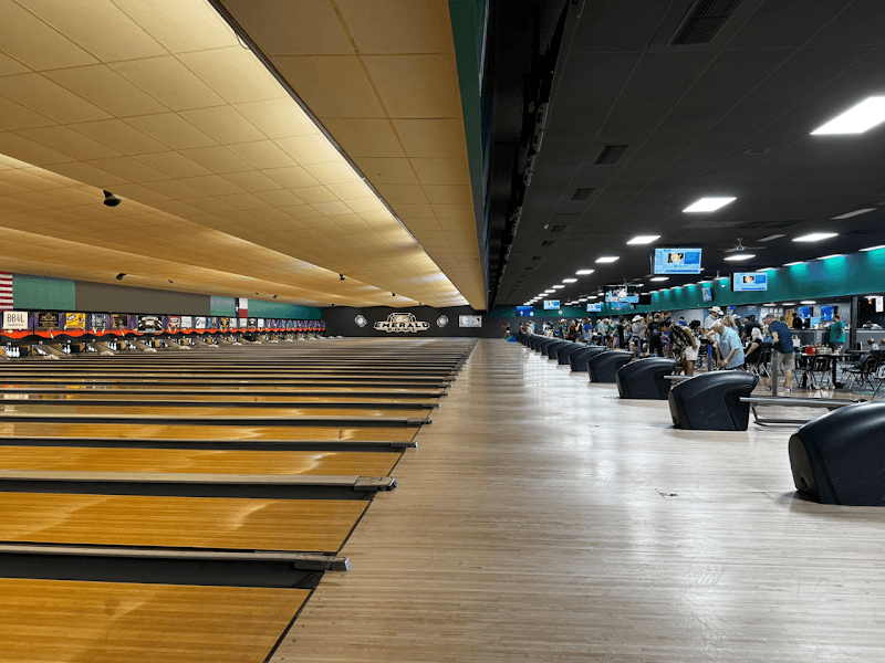 Interior view of Emerald Bowl bowling alley