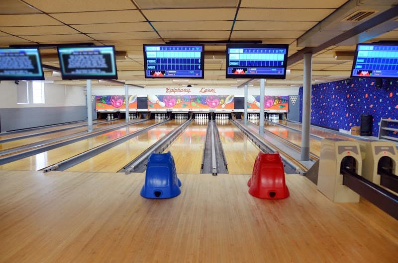 Interior view of Epiphany Bowling Lanes bowling alley
