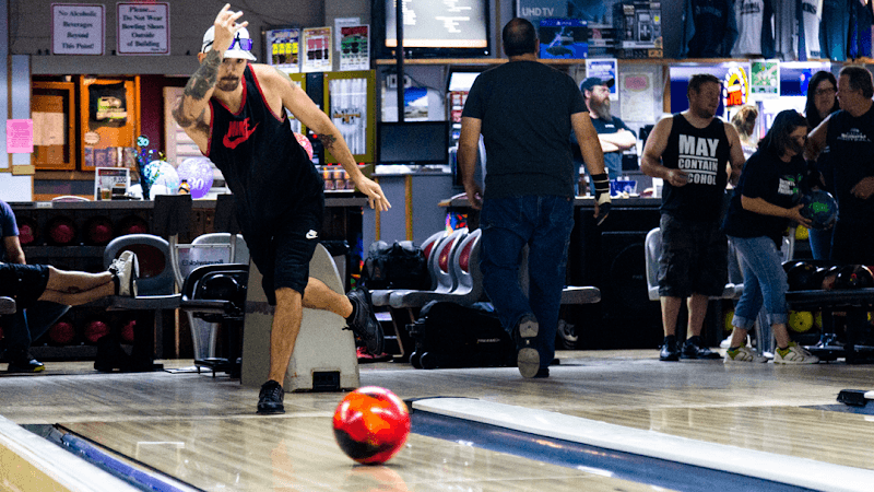 Interior view of Evergreen Lanes bowling alley