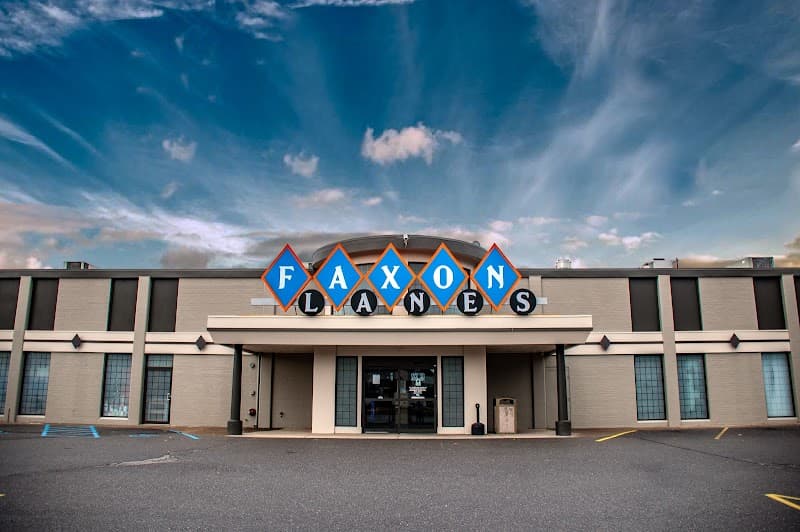 Interior view of Faxon Bowling Lanes bowling alley