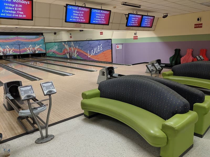 Interior view of Five Star Lanes bowling alley