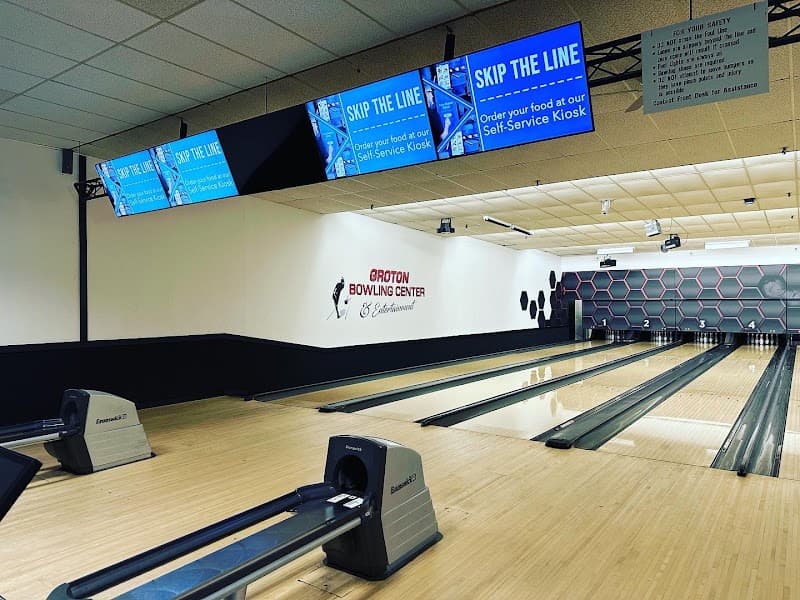 Interior view of Groton Bowling Center bowling alley