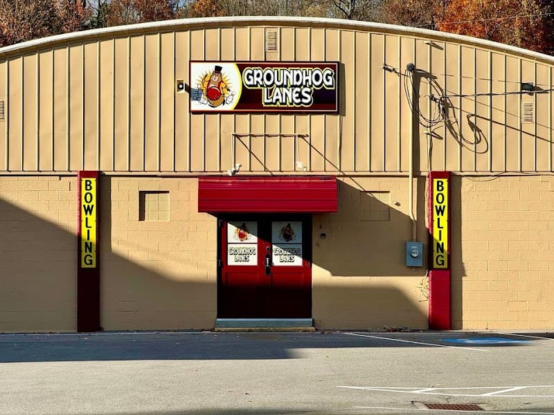 Interior view of Groundhog Lanes bowling alley