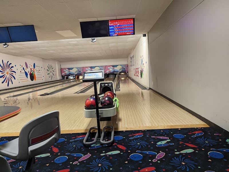 Interior view of Higginsville Lanes bowling alley