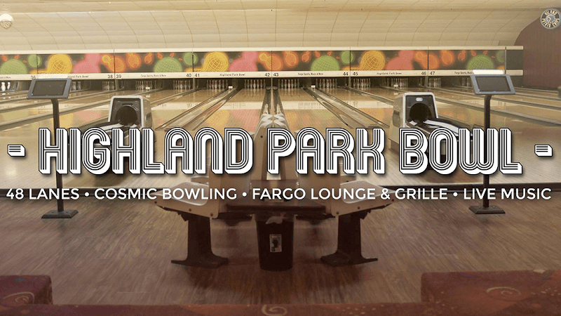 Interior view of Highland Park Bowl bowling alley