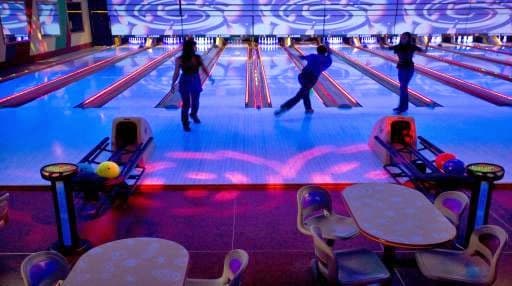Interior view of Irvine Lanes bowling alley