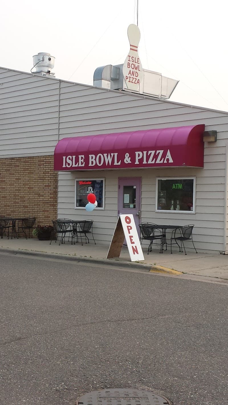 Interior view of Isle Bowl and Pizza bowling alley