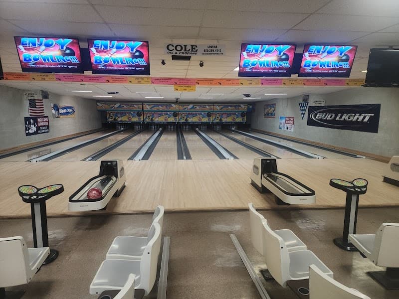 Interior view of Jake's Village Bowl bowling alley