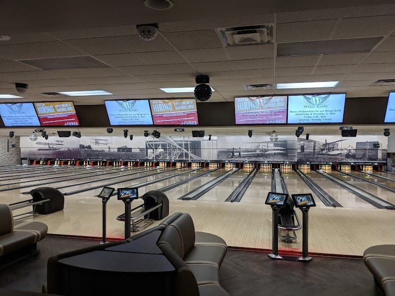 Interior view of Kittyhawk Lanes bowling alley