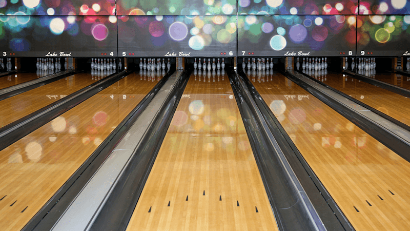 Interior view of Lake Bowl bowling alley