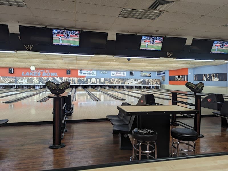 Interior view of Lakes Bowl bowling alley