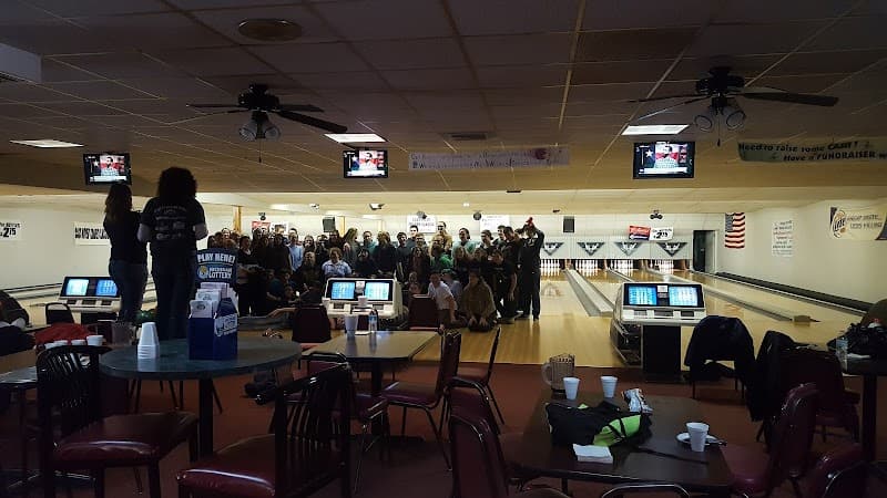 Interior view of Lane's Lanes & Mead's Tavern bowling alley