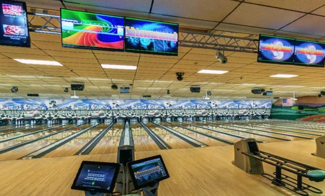 Interior view of Laser Alleys Family Fun Center bowling alley